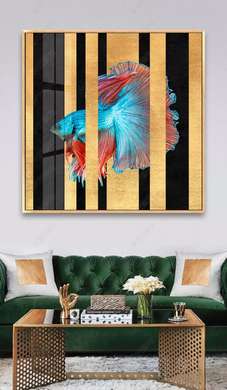 Poster, Pește albastru cu aripioare roșii, 40 x 40 см, Panza pe cadru, Animale