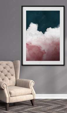 Постер - Голубая вода и розовые тучи, 60 x 90 см, Постер на Стекле в раме, Морская Тематика