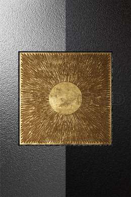 Poster - Golden sun in black-grey background, 60 x 90 см, Framed poster on glass, Abstract