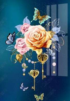 Постер - Ключи от сердца- Цветы, 30 x 45 см, Холст на подрамнике, Цветы