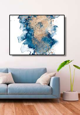 Poster - Gold and blue paint, 45 x 30 см, Canvas on frame, Abstract
