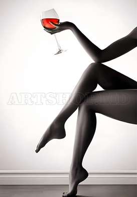 Poster - Nude Woman Red Wine, 60 x 90 см, Framed poster on glass, Nude