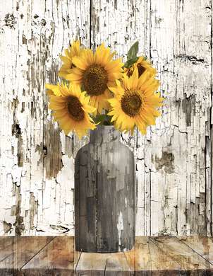 Poster - Yellow Sunflower Bouquet, 60 x 90 см, Framed poster on glass, Flowers