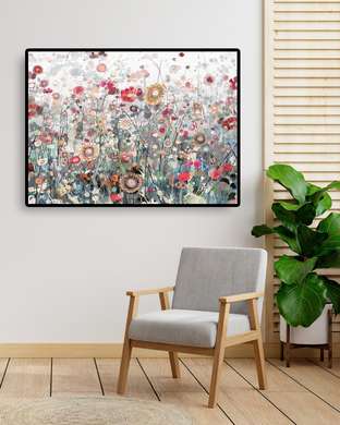 Постер - Пейзаж с цветами, 90 x 60 см, Постер на Стекле в раме