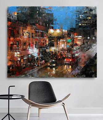 Poster - Orașul de noapte, 90 x 60 см, Poster inramat pe sticla, Pictura