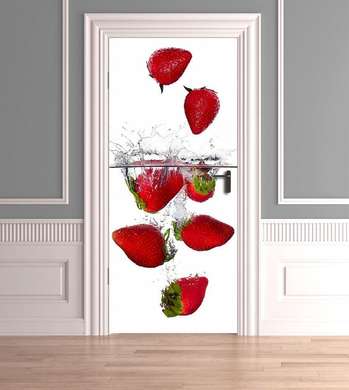 3D sticker on the door, Strawberries under water, 60 x 90cm, Door Sticker