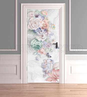 3Д наклейка на дверь, Нежные цветы, 60 x 90cm, Наклейка на Дверь