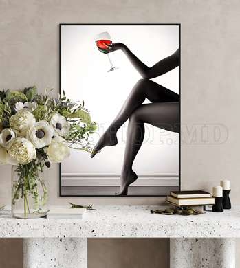 Poster - Nude Woman Red Wine, 60 x 90 см, Framed poster on glass, Nude