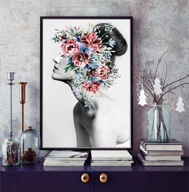 Постер - Розовые цветы, 30 x 45 см, Холст на подрамнике, Черно Белые
