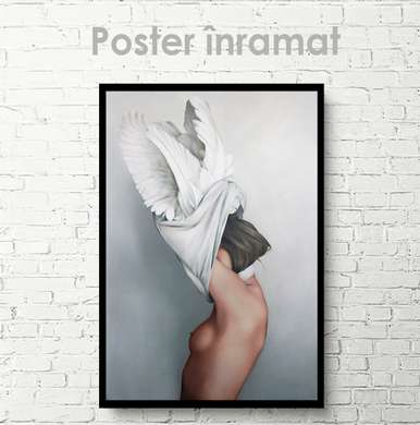 Poster - Fata își scoate cămașa albă, 30 x 45 см, Panza pe cadru, Nude