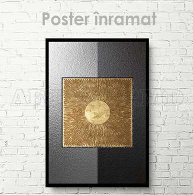 Poster - Soare auriu pe fundal negru-gri, 60 x 90 см, Poster inramat pe sticla, Abstracție