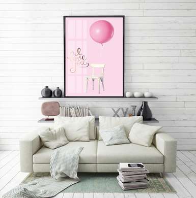 Poster - Balon roz, 60 x 90 см, Poster inramat pe sticla