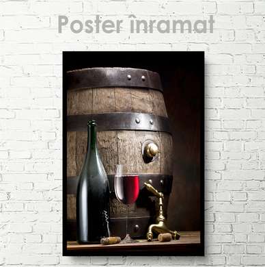 Poster - Wine set, 60 x 90 см, Framed poster on glass, Food and Drinks
