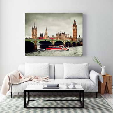 Poster - Londra la apus, 90 x 60 см, Poster inramat pe sticla, Orașe și Hărți