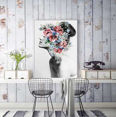 Poster - Pink flowers, 30 x 45 см, Canvas on frame, Black & White