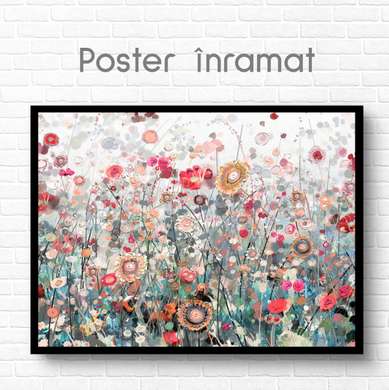 Poster - Landscape with flowers, 90 x 60 см, Framed poster on glass