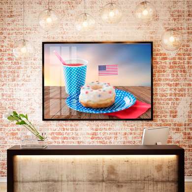 Poster - American sweets, 90 x 60 см, Framed poster on glass, Food and Drinks