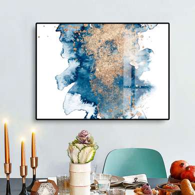 Poster - Gold and blue paint, 45 x 30 см, Canvas on frame, Abstract