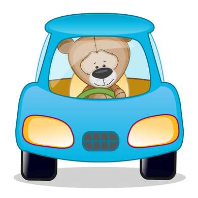 Poster - Bear driving a car, 40 x 40 см, Canvas on frame, For Kids