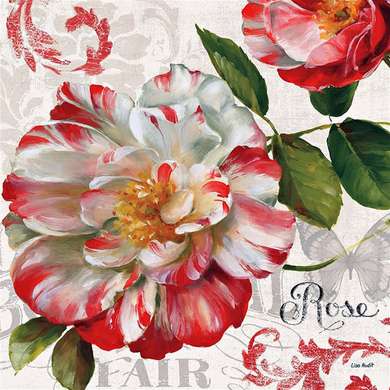 Poster - Red and white vintage flower, 100 x 100 см, Framed poster on glass, Provence