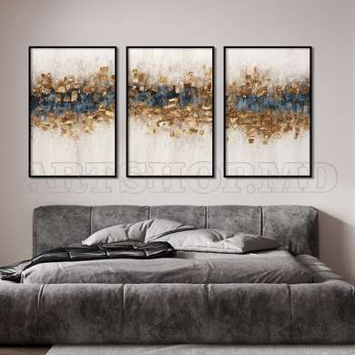 Poster - Gold and blue abstraction, 30 x 45 см, Canvas on frame, Sets