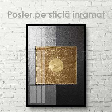 Poster - Soare auriu pe fundal negru-gri, 60 x 90 см, Poster inramat pe sticla, Abstracție