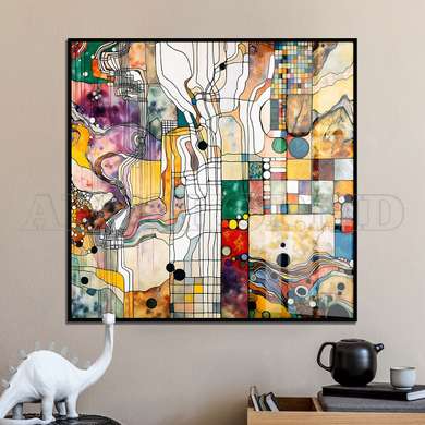 Poster - Multicolored linear geometry, 40 x 40 см, Canvas on frame, Abstract