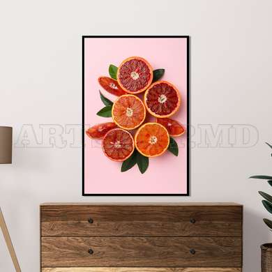 Poster - Fresh Orange Fruits, 60 x 90 см, Framed poster on glass, Food and Drinks