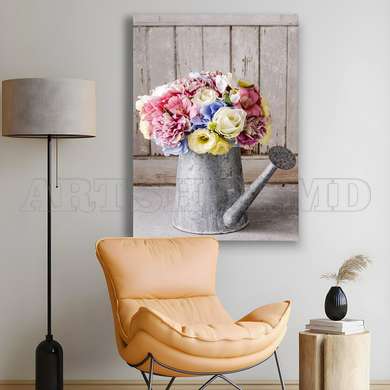 Постер - Лейка с цветами, 60 x 90 см, Постер в раме, Натюрморт