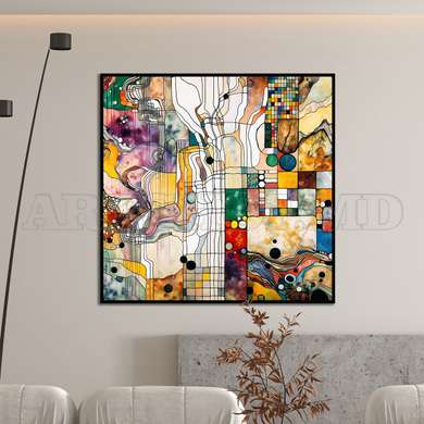 Poster - Multicolored linear geometry, 100 x 100 см, Framed poster on glass, Abstract