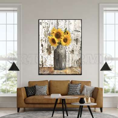 Poster - Yellow Sunflower Bouquet, 30 x 45 см, Canvas on frame, Flowers