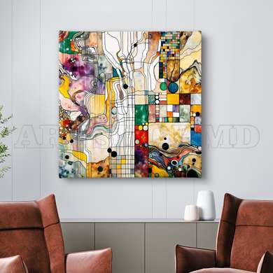 Poster - Multicolored linear geometry, 100 x 100 см, Framed poster on glass, Abstract