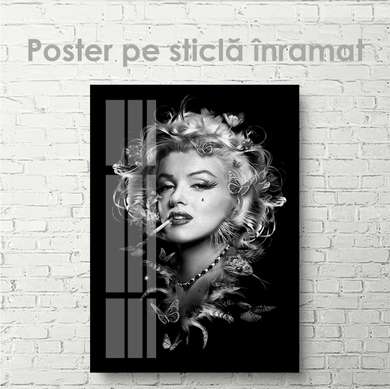 Poster - Portetul alb-negru al Merlin Monroe, 60 x 90 см, Poster inramat pe sticla