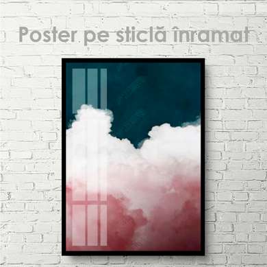 Poster - Apă albastră și nori roz, 60 x 90 см, Poster inramat pe sticla