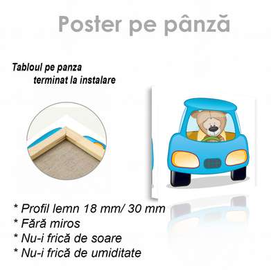 Постер - Мишка за рулем авто, 40 x 40 см, Холст на подрамнике, Для Детей