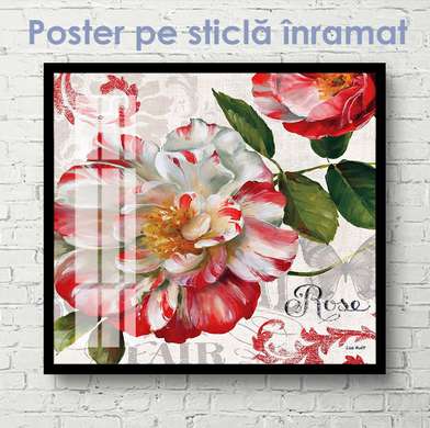 Poster - Floare în stil roșie și albă, 100 x 100 см, Poster inramat pe sticla