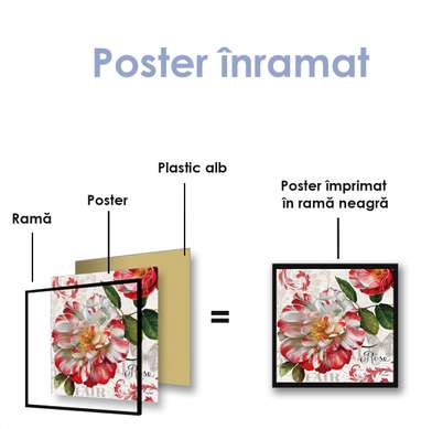 Poster - Floare în stil roșie și albă, 100 x 100 см, Poster inramat pe sticla