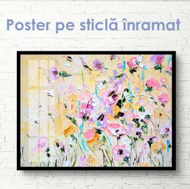 Poster - Pictura unui câmp de flori în vopsele de ulei, 45 x 30 см, Panza pe cadru, Botanică