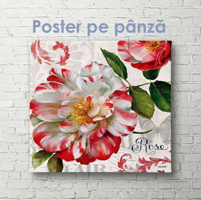Poster - Floare în stil roșie și albă, 40 x 40 см, Panza pe cadru