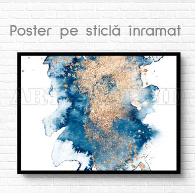 Poster - Vopsea aurie și albastră, 45 x 30 см, Panza pe cadru, Abstracție