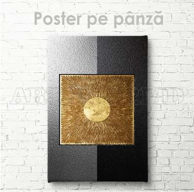 Poster - Golden sun in black-grey background, 60 x 90 см, Framed poster on glass, Abstract