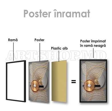 Постер - Золотые элементы, 60 x 90 см, Постер на Стекле в раме, Абстракция