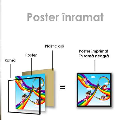 Постер - Дети и радуга, 40 x 40 см, Холст на подрамнике