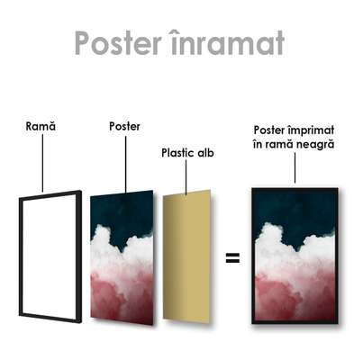 Poster - Apă albastră și nori roz, 60 x 90 см, Poster inramat pe sticla