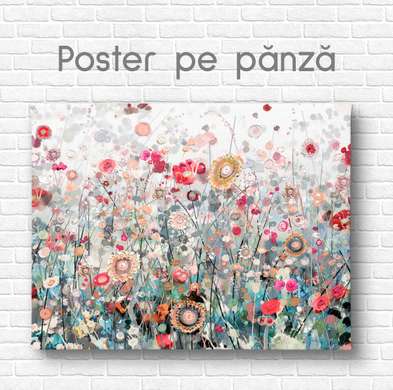 Poster - Peisaj cu flori, 90 x 60 см, Poster inramat pe sticla