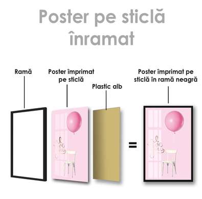 Poster - Balon roz, 30 x 45 см, Panza pe cadru