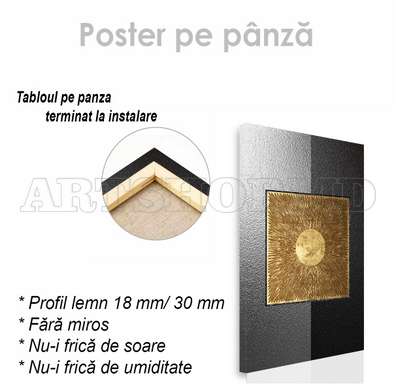 Poster - Golden sun in black-grey background, 60 x 90 см, Framed poster on glass, Abstract