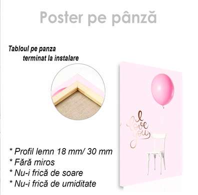 Poster - Balon roz, 60 x 90 см, Poster inramat pe sticla