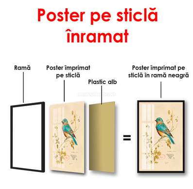 Poster - Pasărea albastră pe o ramură, 60 x 90 см, Poster înrămat, Provence