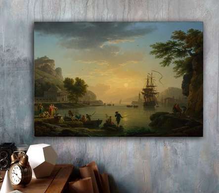 Poster - Sunset on the seashore, 45 x 30 см, Canvas on frame, Art